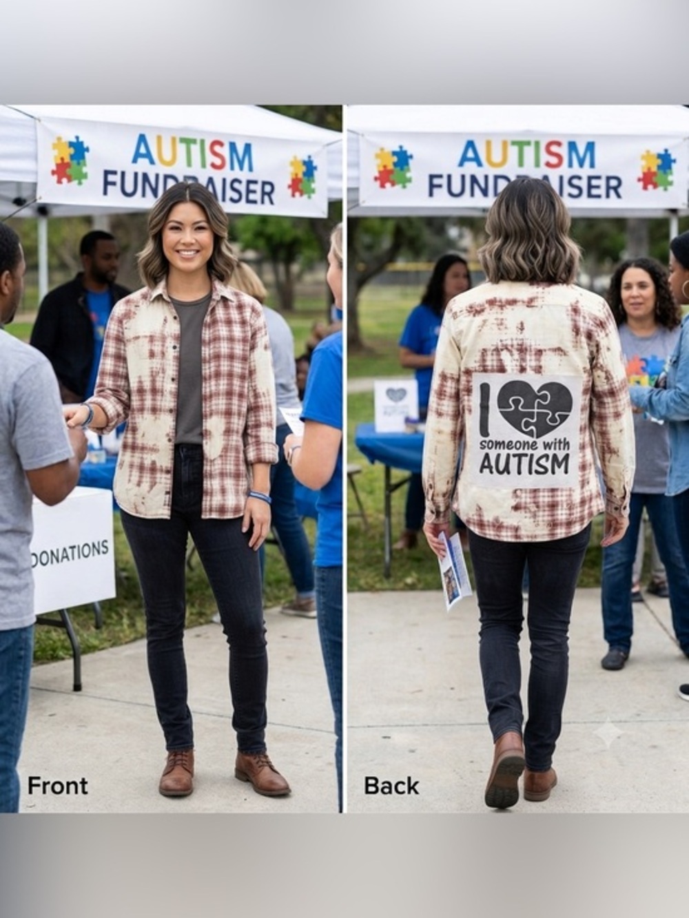 Autism Awareness Upcycled Flannel Shirt, Hurley Branded Large, Handmade